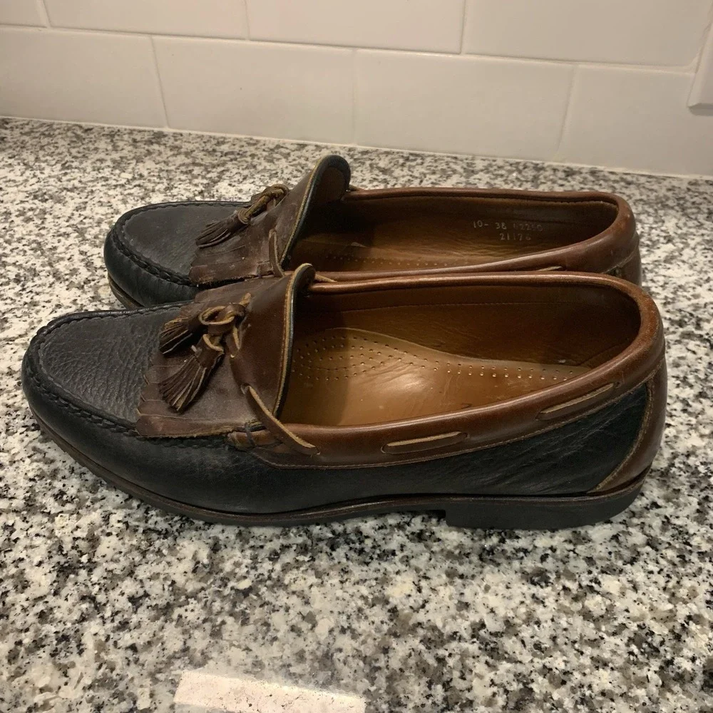 Allen Edmonds #42250 Nashua Mens Size 10 D Black Brown Kiltie Tassel Moc Loafers